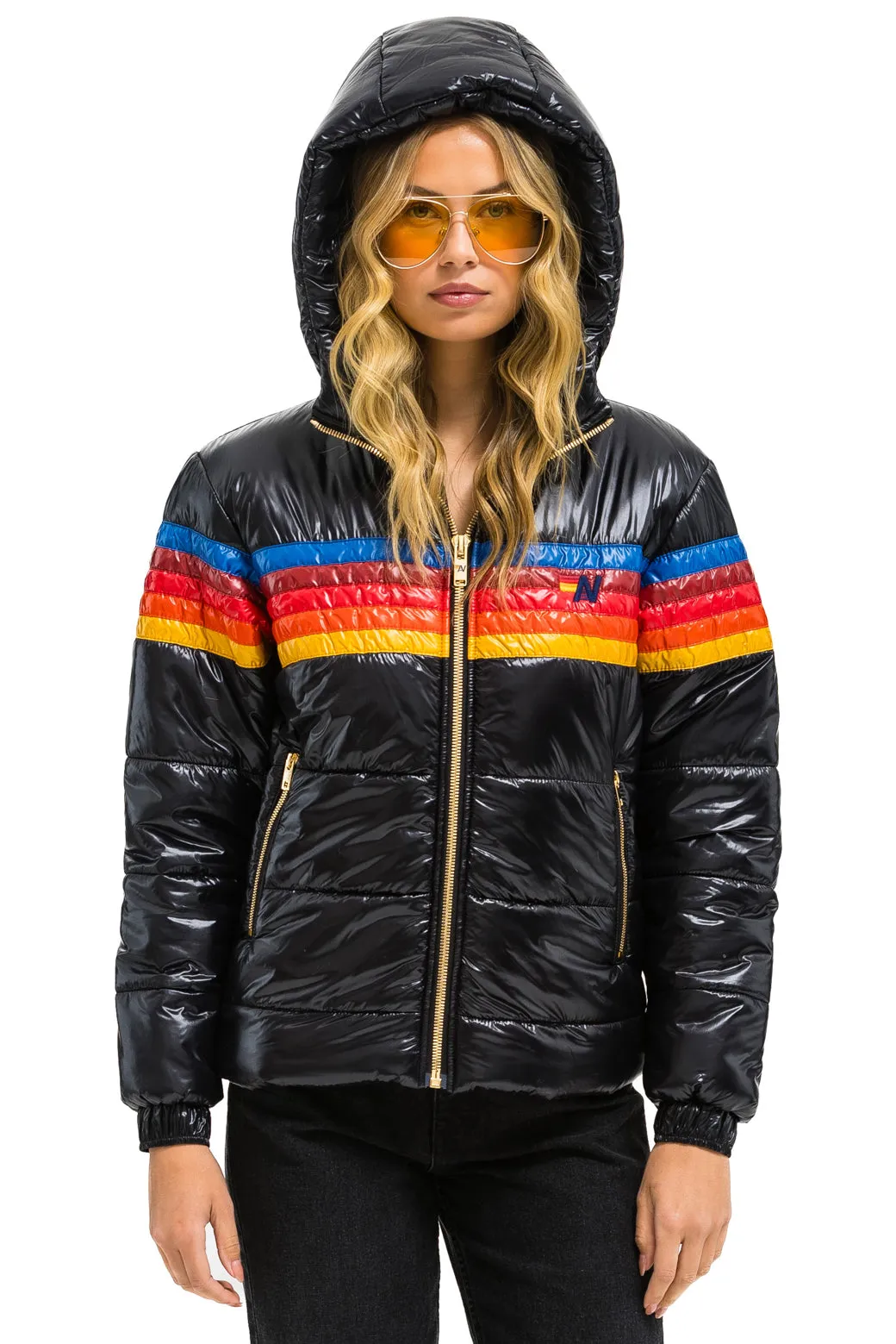 5 STRIPE LUXE TREKKER JACKET - GLOSSY BLACK