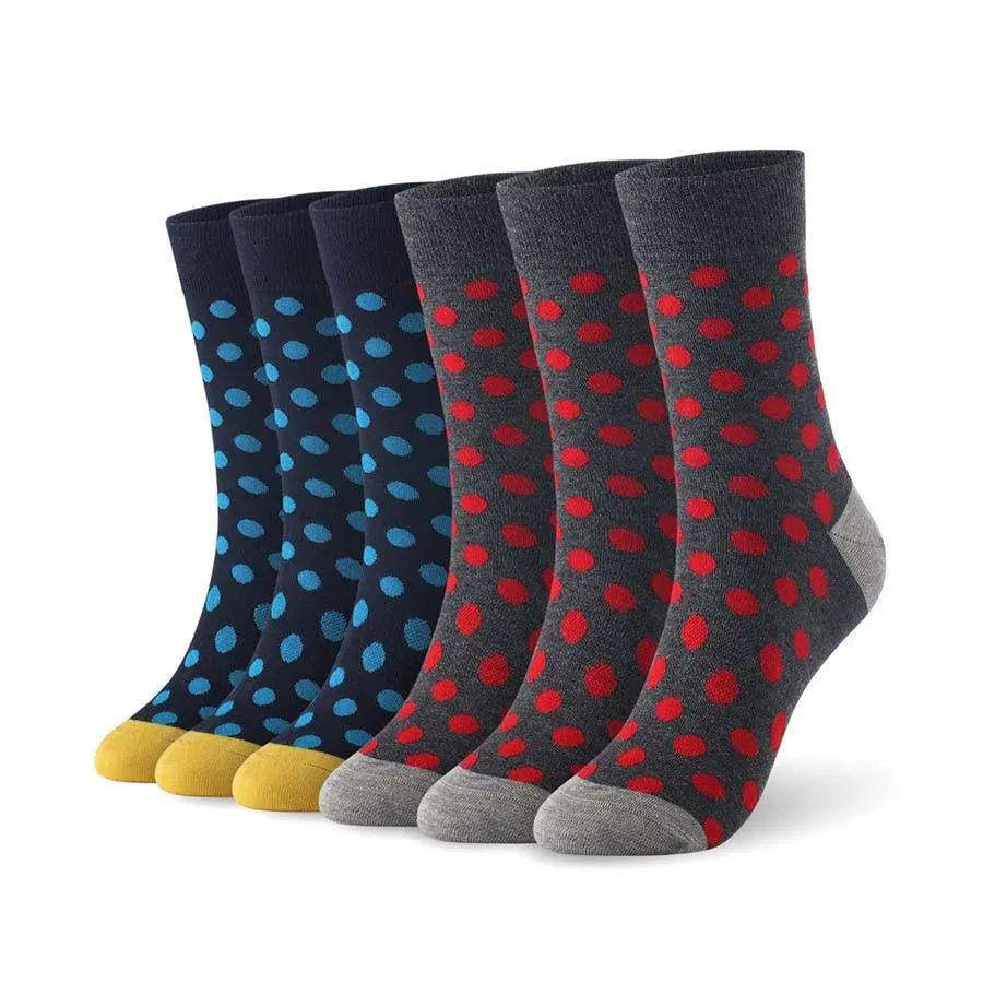 6 Pairs Men Bamboo Fibre Dot Pattern Crew Socks