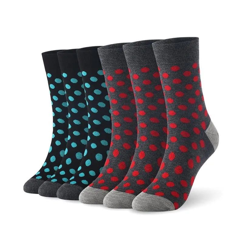 6 Pairs Men Bamboo Fibre Dot Pattern Crew Socks