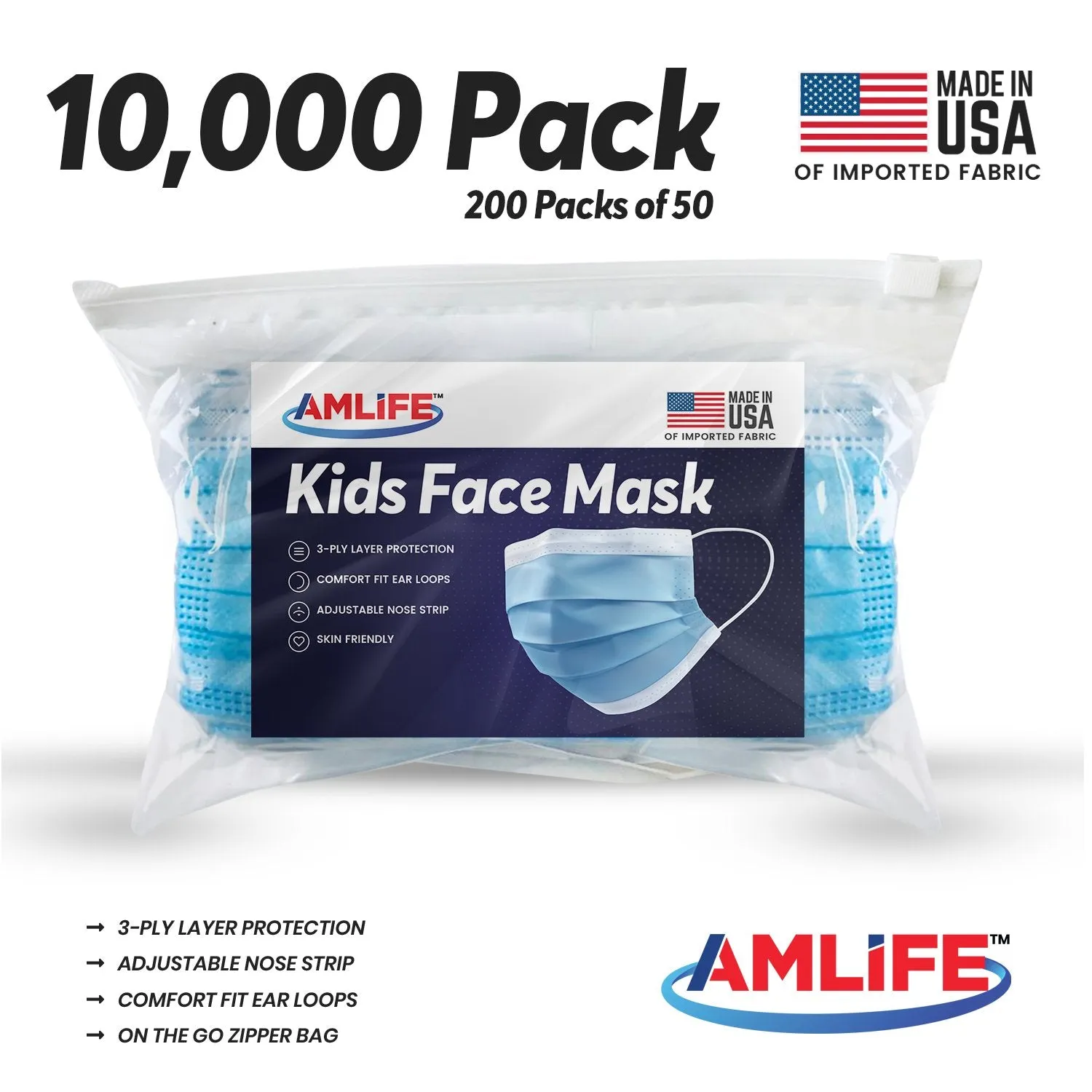 AMLIFE Kids Size Face Masks Youth Children Boys Girls Youth Mask Made in USA Imported Fabric