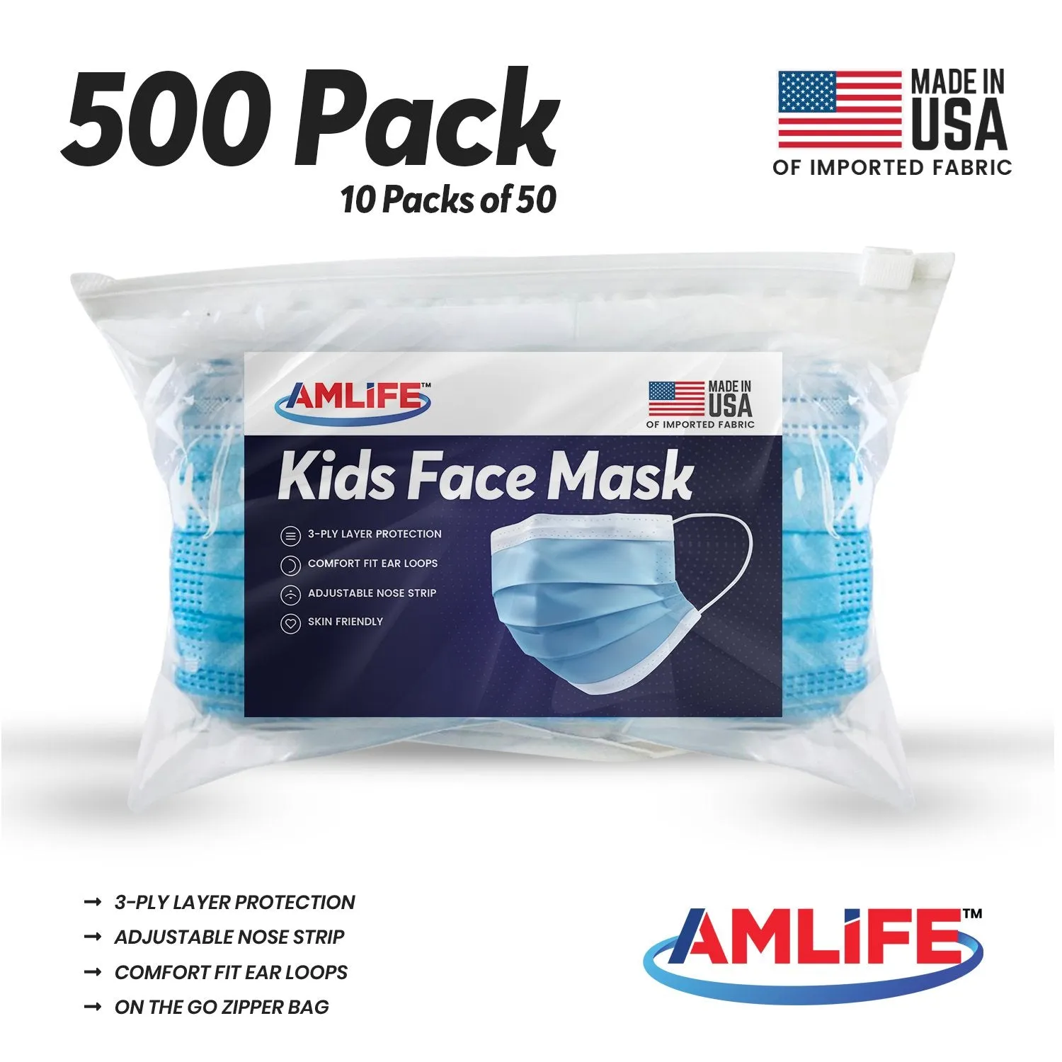 AMLIFE Kids Size Face Masks Youth Children Boys Girls Youth Mask Made in USA Imported Fabric