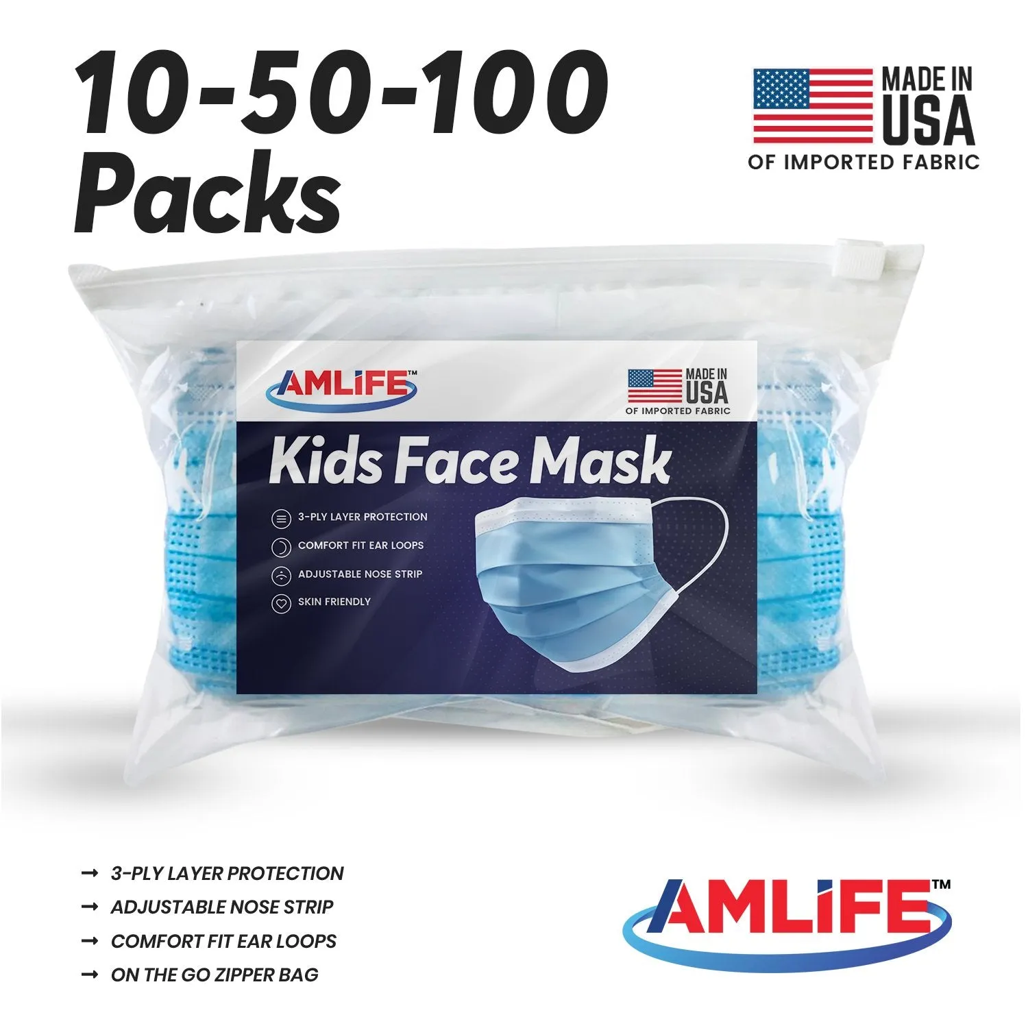 AMLIFE Kids Size Face Masks Youth Children Boys Girls Youth Mask Made in USA Imported Fabric