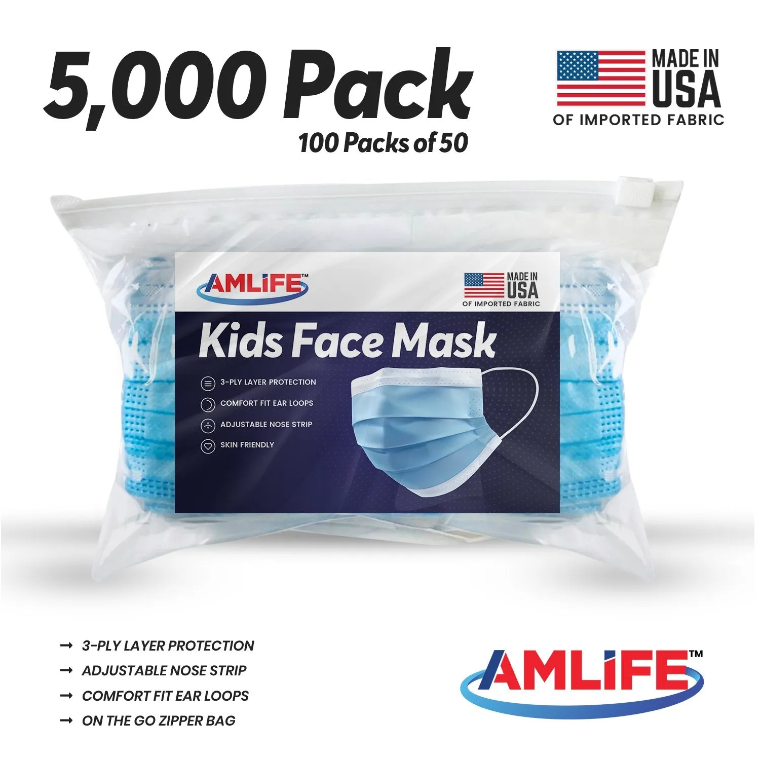 AMLIFE Kids Size Face Masks Youth Children Boys Girls Youth Mask Made in USA Imported Fabric