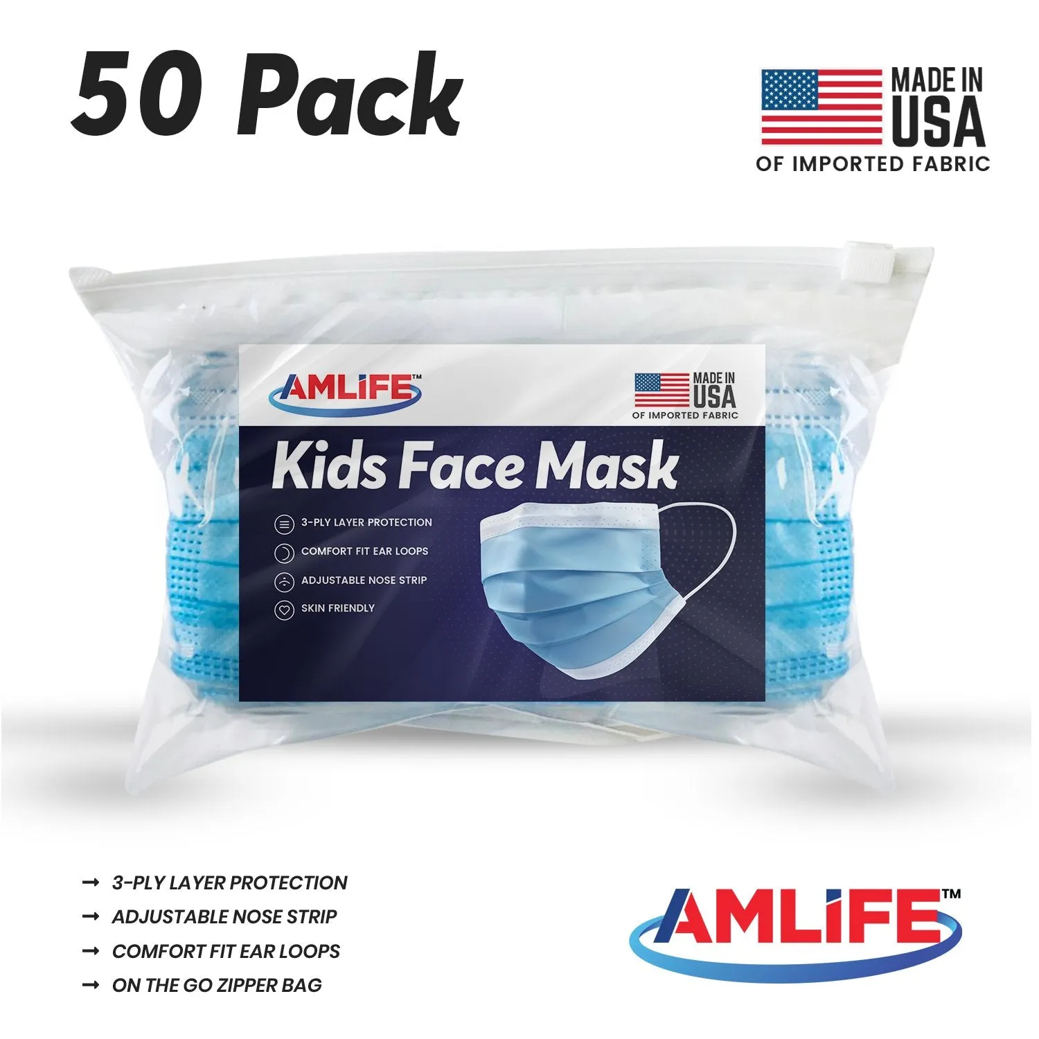 AMLIFE Kids Size Face Masks Youth Children Boys Girls Youth Mask Made in USA Imported Fabric