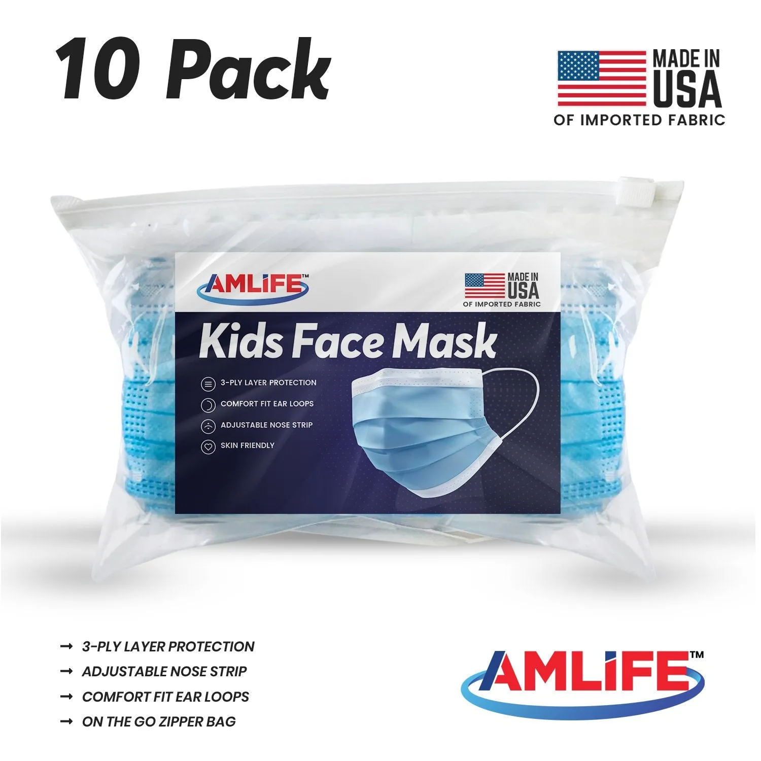 AMLIFE Kids Size Face Masks Youth Children Boys Girls Youth Mask Made in USA Imported Fabric