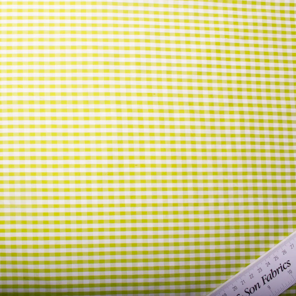 Apple Green & White Gingham Silk Shantung