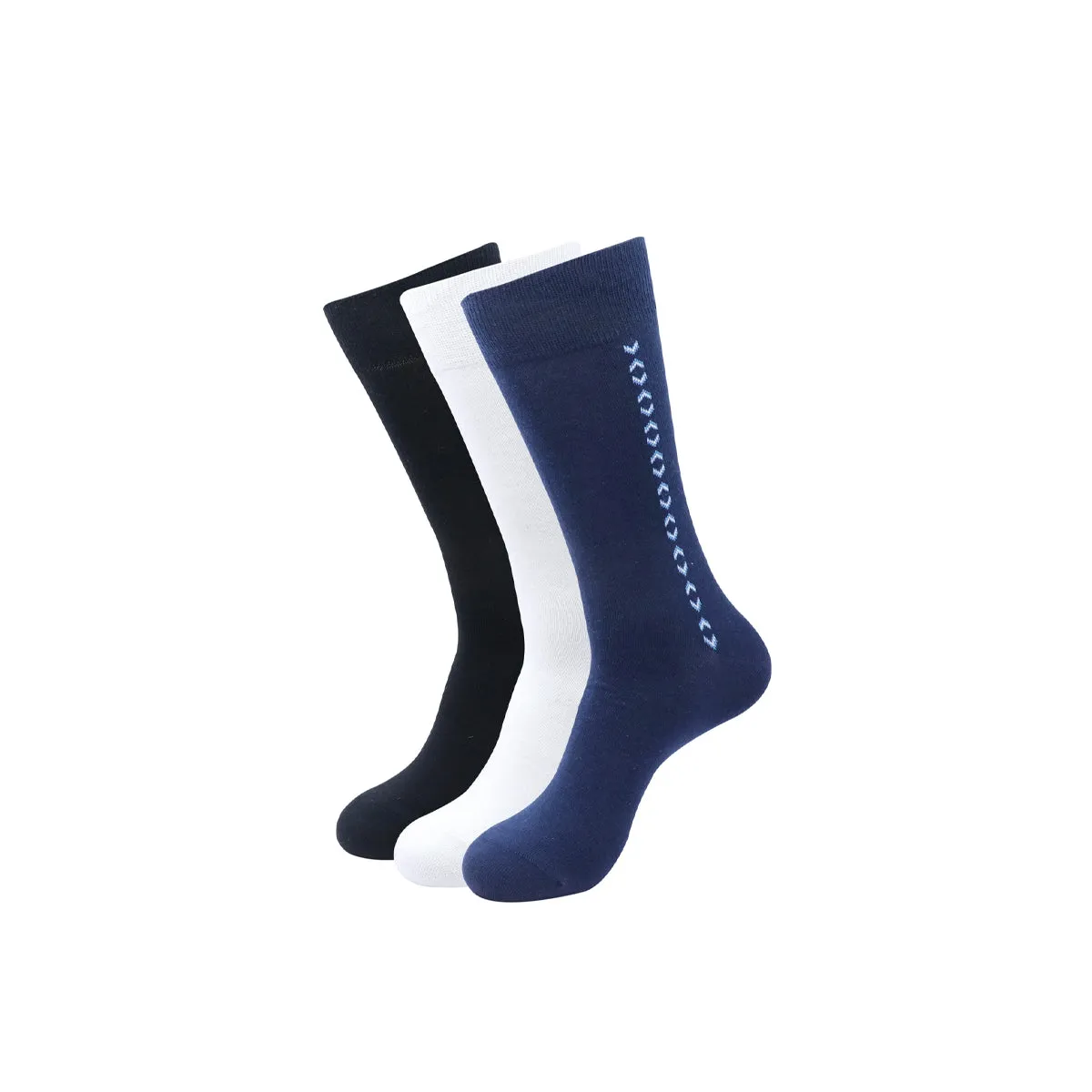 Balenzia Men's Motif Cotton Crew Socks- (Pack of 3 Pairs/1U)(Black,White,Navy)