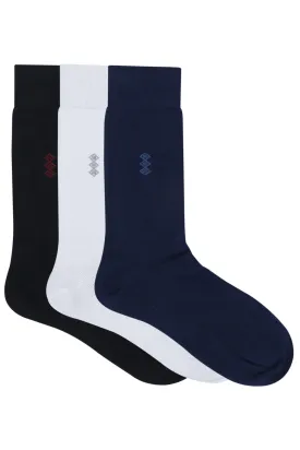 Balenzia Men's Motif Cotton Crew Socks- (Pack of 3 Pairs/1U)(Black,White,Navy)