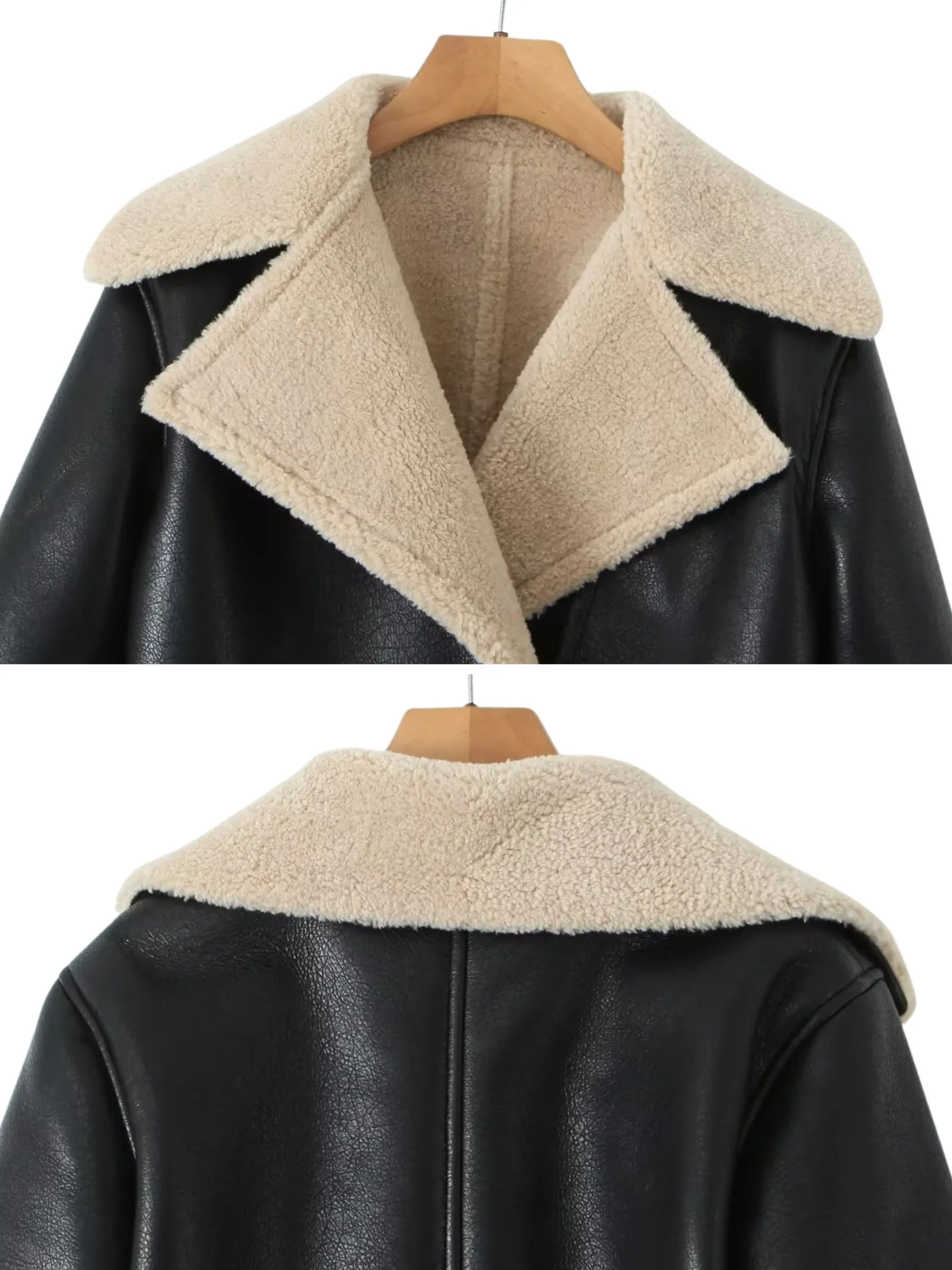 Fashionkova Leeana Shearling Faux Leather Aviator Jacket