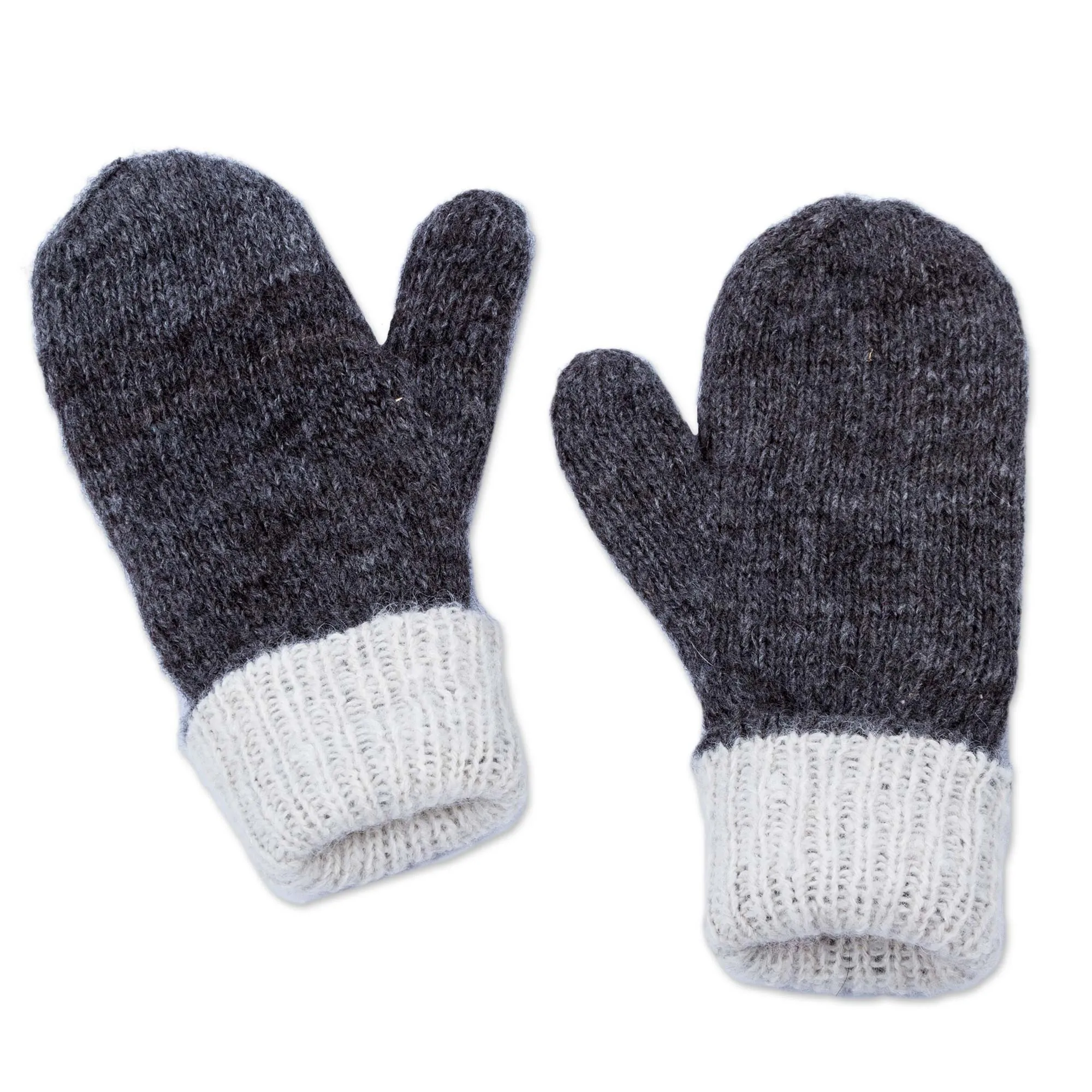 Hand Crafted Grey and White 100% Alpaca Reversible Mittens - Grey Skies | NOVICA