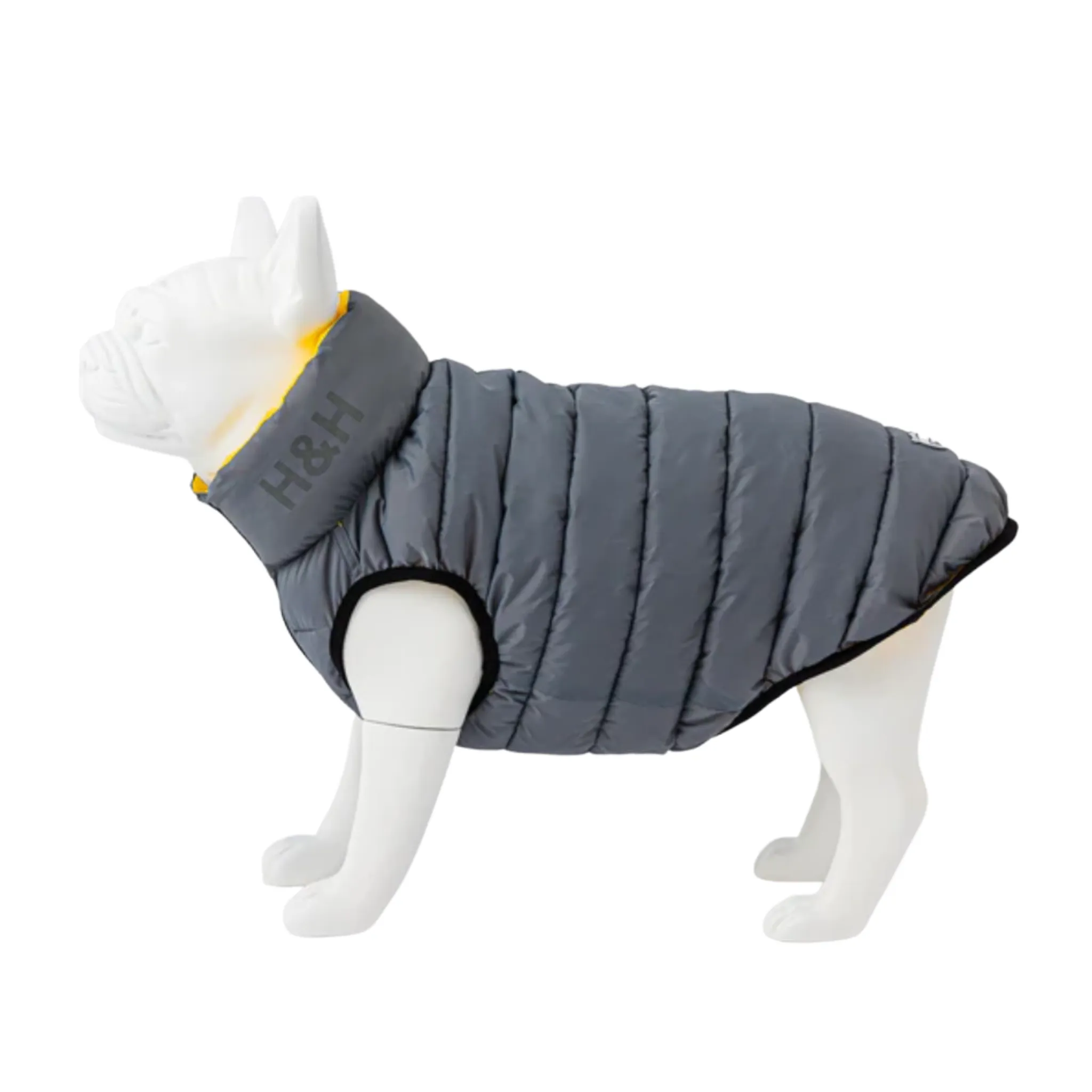 Hugo & Hudson Dog Puffer Jacket Reversible Yellow & Grey