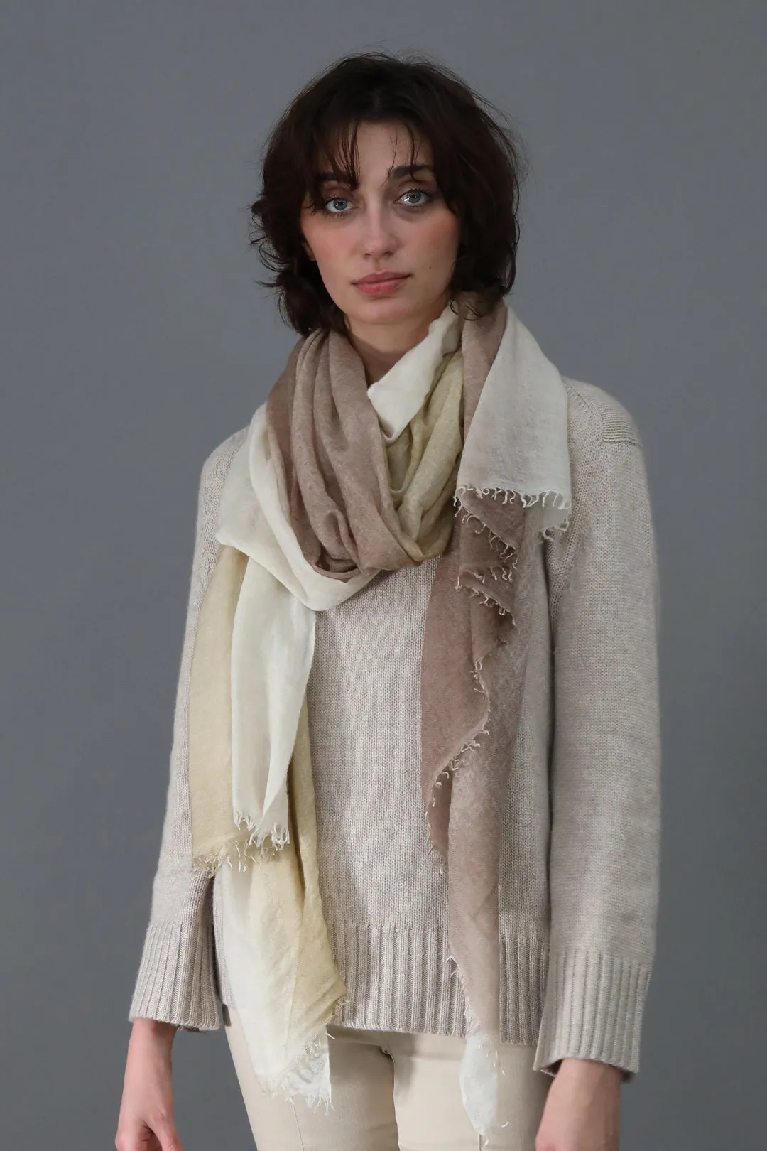 MELOR SAND BUFF SCARF IN HAND DYED CASHMERE