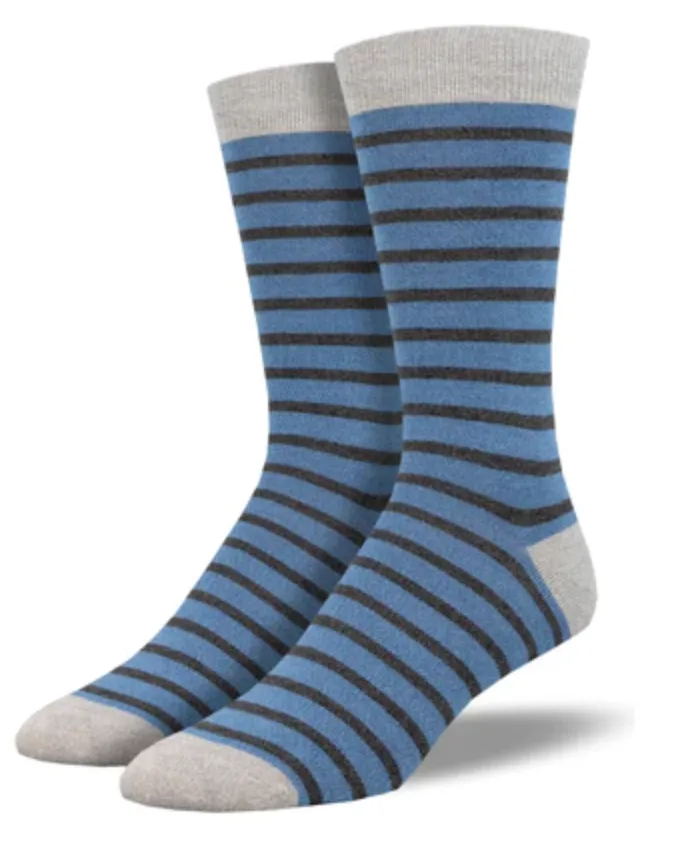 Men's Bamboo Sailor Stipe Crew Sock -Blue/Grey