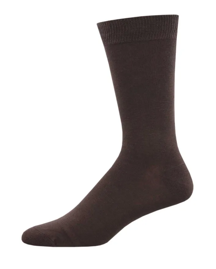 Men's Bamboo Solid Crew Sock -Brown -King Sized