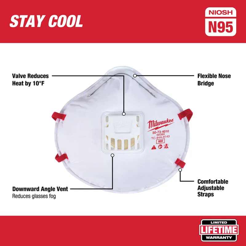 Milwaukee N95 Multi-Purpose Respirator Valved White One Size Fits All 1 pk