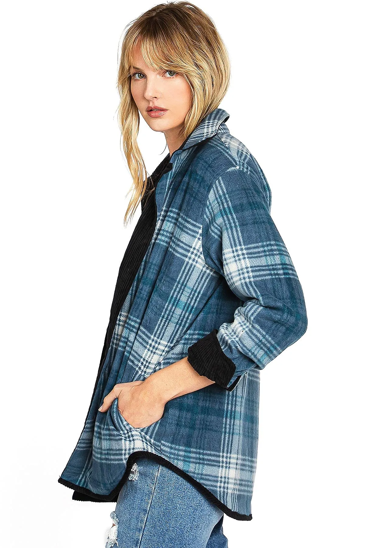 Reversible Plaid-Cord Shacket