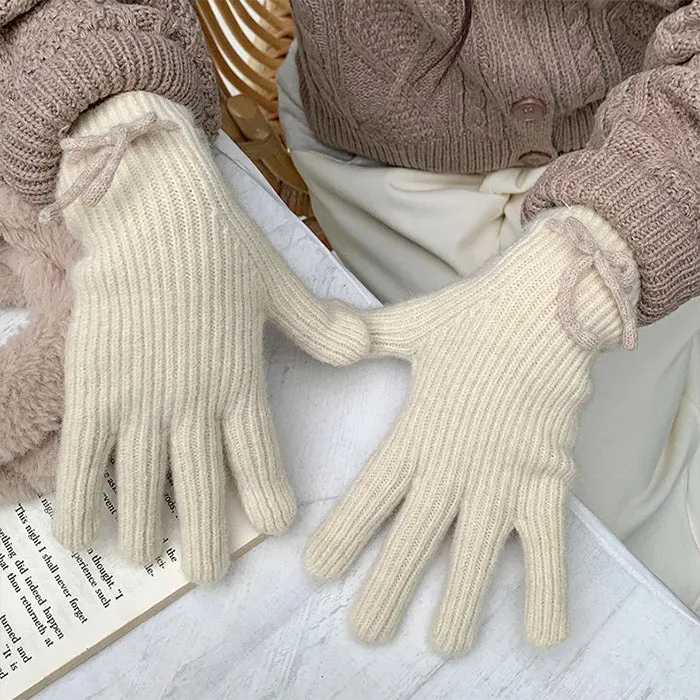 Soft Girl Bow Knit Gloves