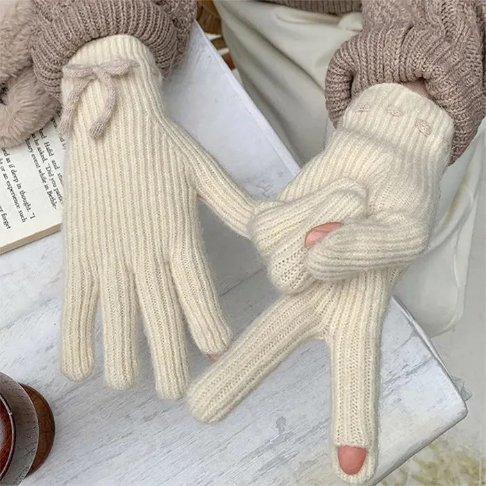 Soft Girl Bow Knit Gloves