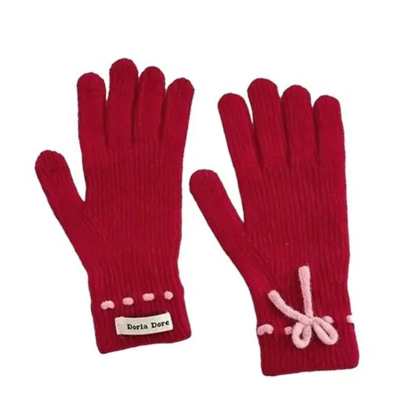 Soft Girl Bow Knit Gloves