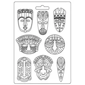 Stamperia Soft Maxi Mould 8.5"X11.5" - Tribal Masks, Savana*