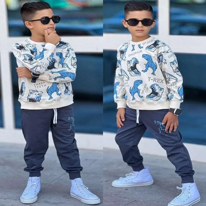 T-Rex Boys Sweater and Pants Set-Cotton - Kids Boys (2Pcs)