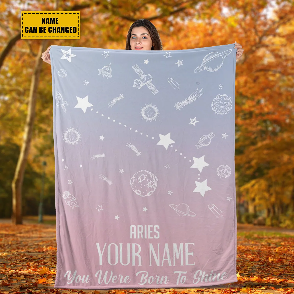 Teesdily | Aries Customized Fleece Blanket Constellation Blanket You Were Born To Shine Fleece Personalized Name Zodiac Blankets Astrology Gifts