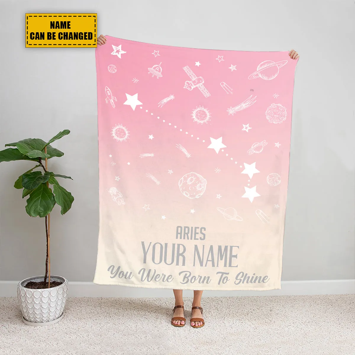 Teesdily | Aries Customized Fleece Blanket Constellation Blanket You Were Born To Shine Fleece Personalized Name Zodiac Blankets Astrology Gifts