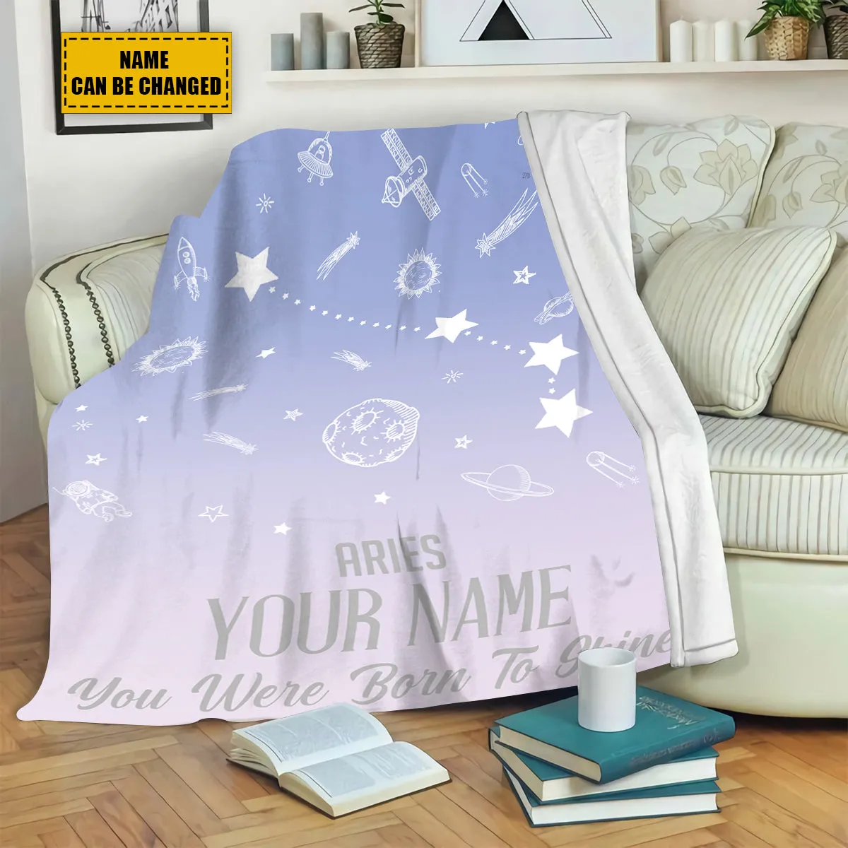 Teesdily | Aries Customized Fleece Blanket Constellation Blanket You Were Born To Shine Fleece Personalized Name Zodiac Blankets Astrology Gifts