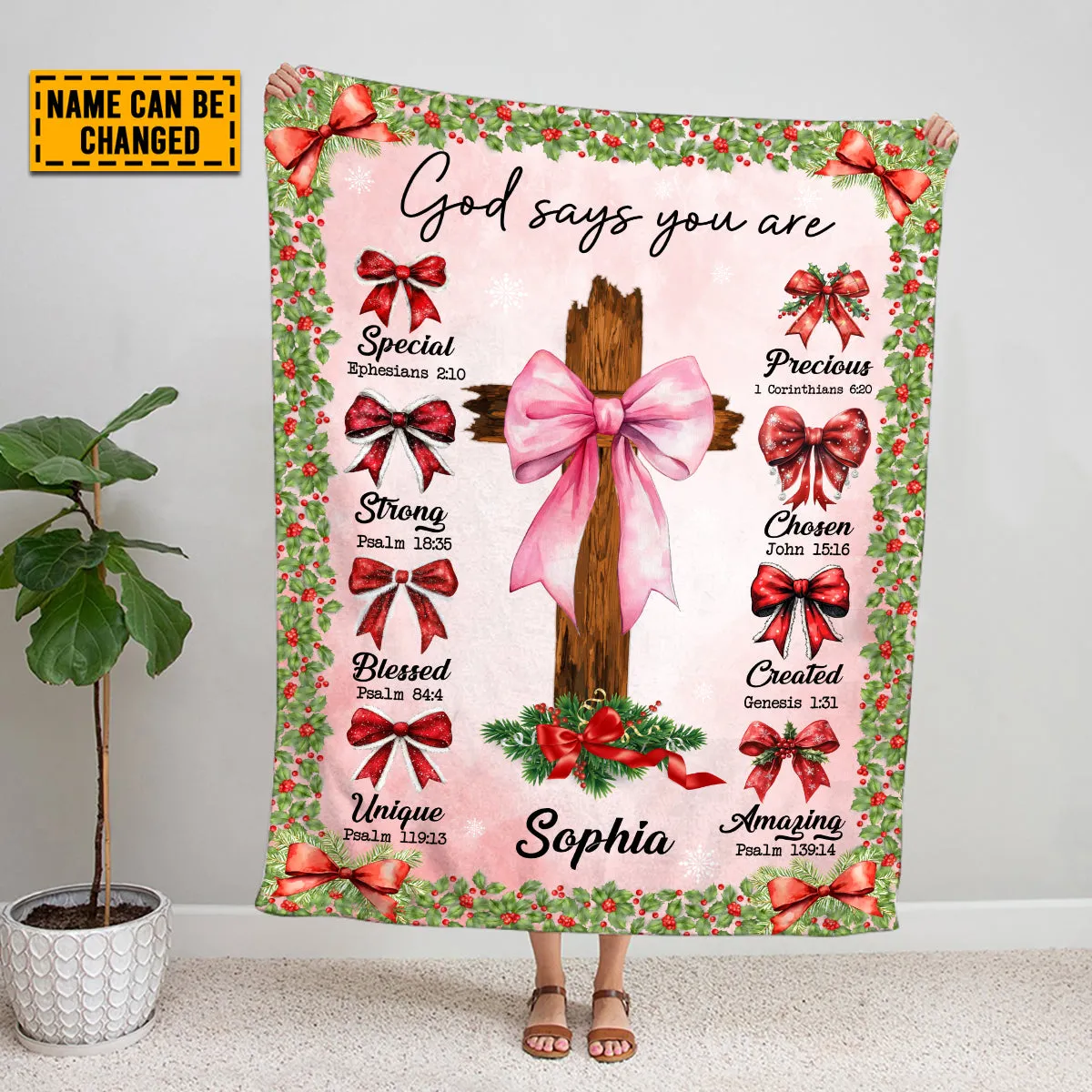 Teesdily | Custom God Says You Are Blanket, Christmas Coquette Bow Blanket Throw, Santa Bow Noel Holiday, Xmas Gift Jesus Lovers