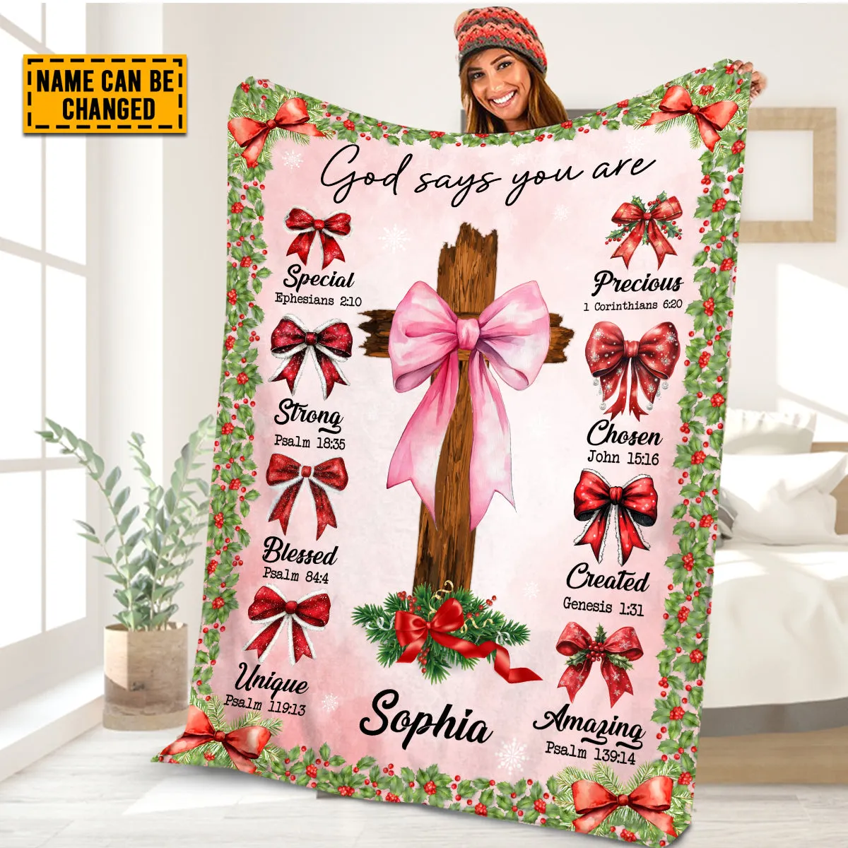 Teesdily | Custom God Says You Are Blanket, Christmas Coquette Bow Blanket Throw, Santa Bow Noel Holiday, Xmas Gift Jesus Lovers