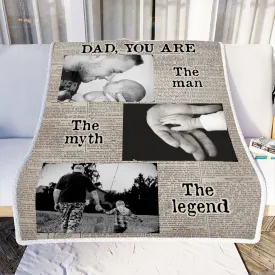 Teesdily | Custom Photo Father's Day Fleece Blanket, Dad You Are The Man The Myth The Legend, Dad Personalized Blanket Retro, Gift For Dad Granddad