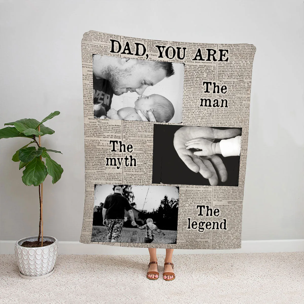 Teesdily | Custom Photo Father's Day Fleece Blanket, Dad You Are The Man The Myth The Legend, Dad Personalized Blanket Retro, Gift For Dad Granddad