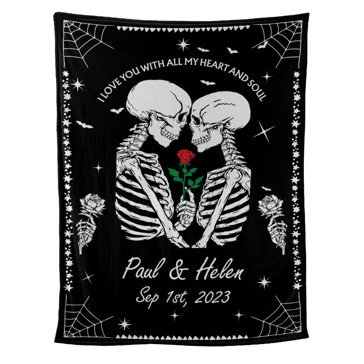 Teesdily | Customized Skull Fleece Throw Blanket For Kids Teens Couple Skeleton Bed Blanket Gothic Fleece Throw Blanket Halloween Theme Goth Gifts