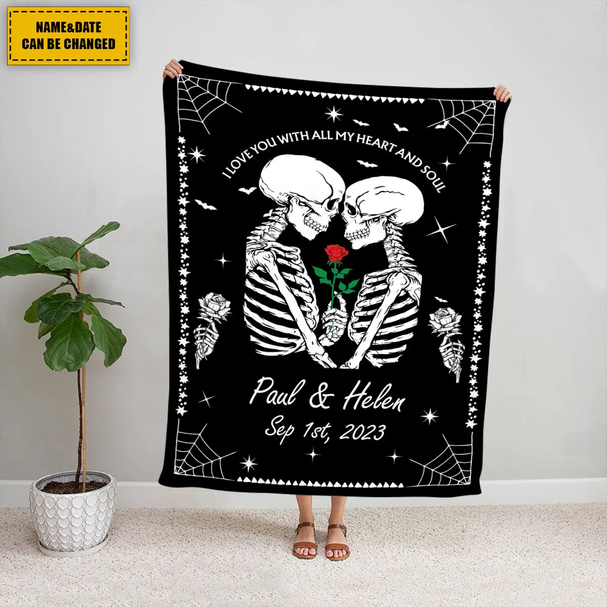 Teesdily | Customized Skull Fleece Throw Blanket For Kids Teens Couple Skeleton Bed Blanket Gothic Fleece Throw Blanket Halloween Theme Goth Gifts