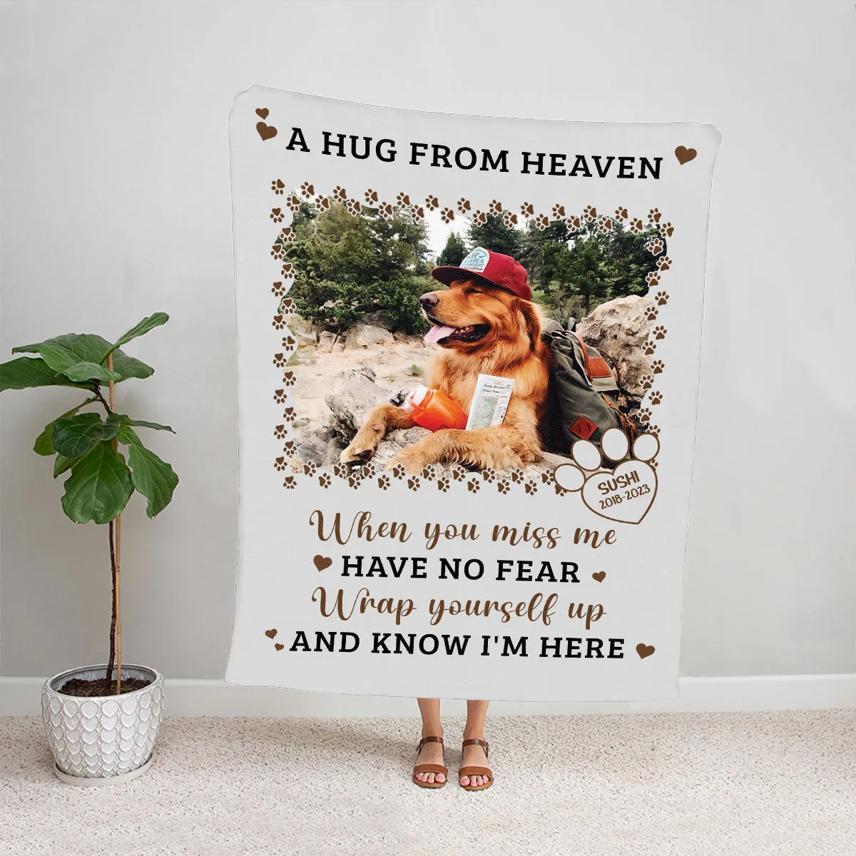 Teesdily | Dog Cat Pet Customize Blankets With Photos A Hug From Heaven Sherpa Blanket Personalized Memorial Pet Blanket Lost Pet Sympathy Gifts