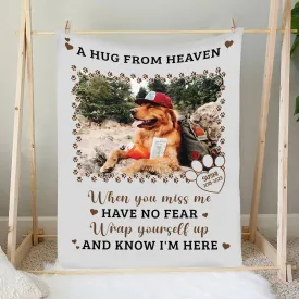 Teesdily | Dog Cat Pet Customize Blankets With Photos A Hug From Heaven Sherpa Blanket Personalized Memorial Pet Blanket Lost Pet Sympathy Gifts