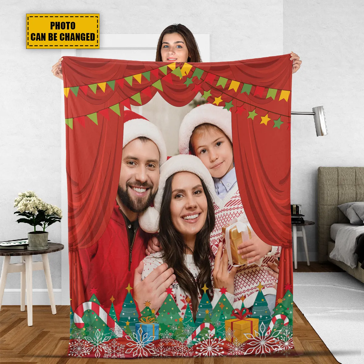 Teesdily | Family Christmas Custom Blanket With Picture Personalized Photo Blankets Throw Customizable Pictures Gifts For Kid Adult Family Friend