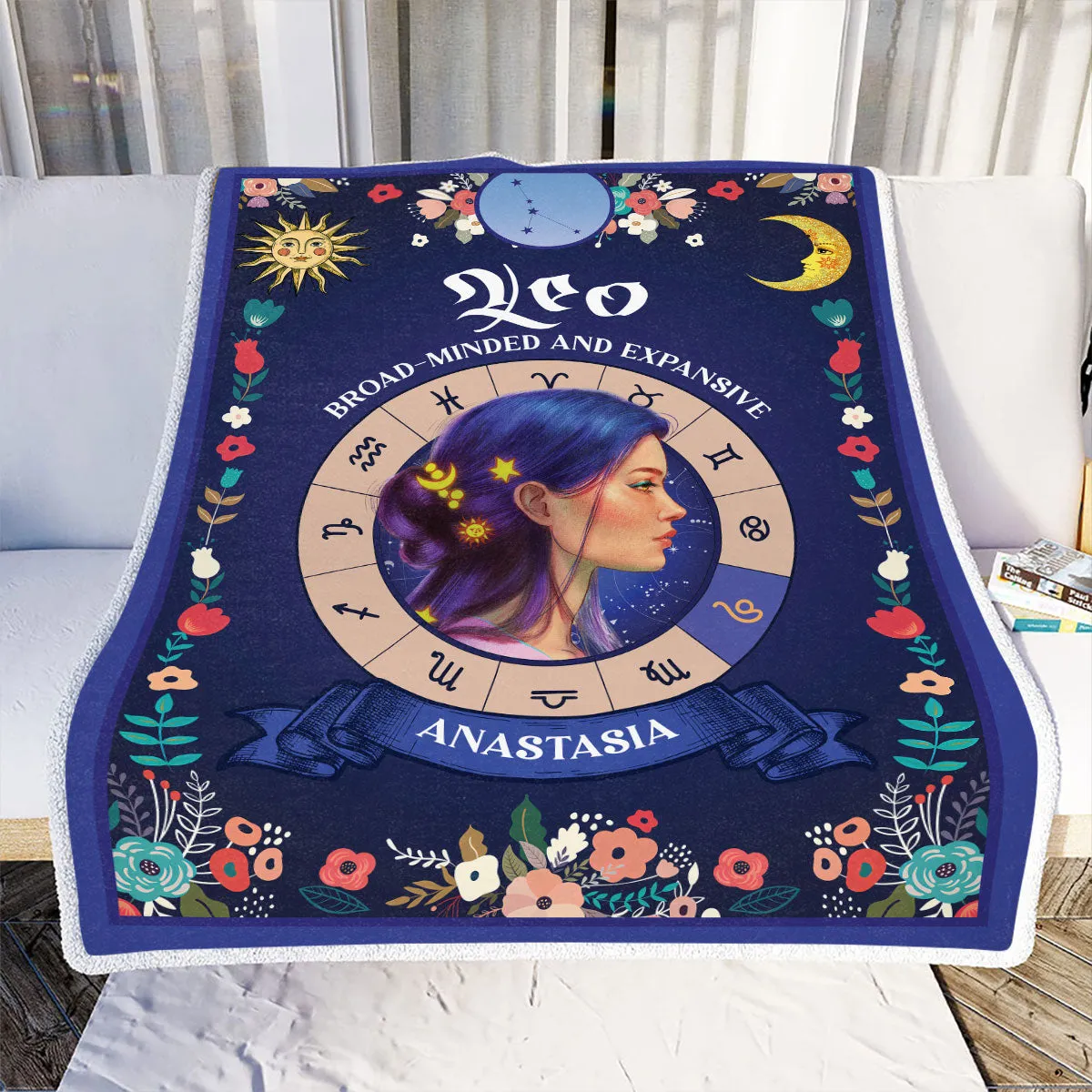 Teesdily | Leo Zodiac Sign Characteristics Customized Blanket Broad-Minder And Expansive Sherpa Fleece Horoscope Design Astrology Gift Birthday