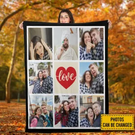 Teesdily | Love Customized Blanket With Picture Collage Keepsake Throw Christmas Xmas Birthday Anniversary Wedding Valentines Gift For Family Friends