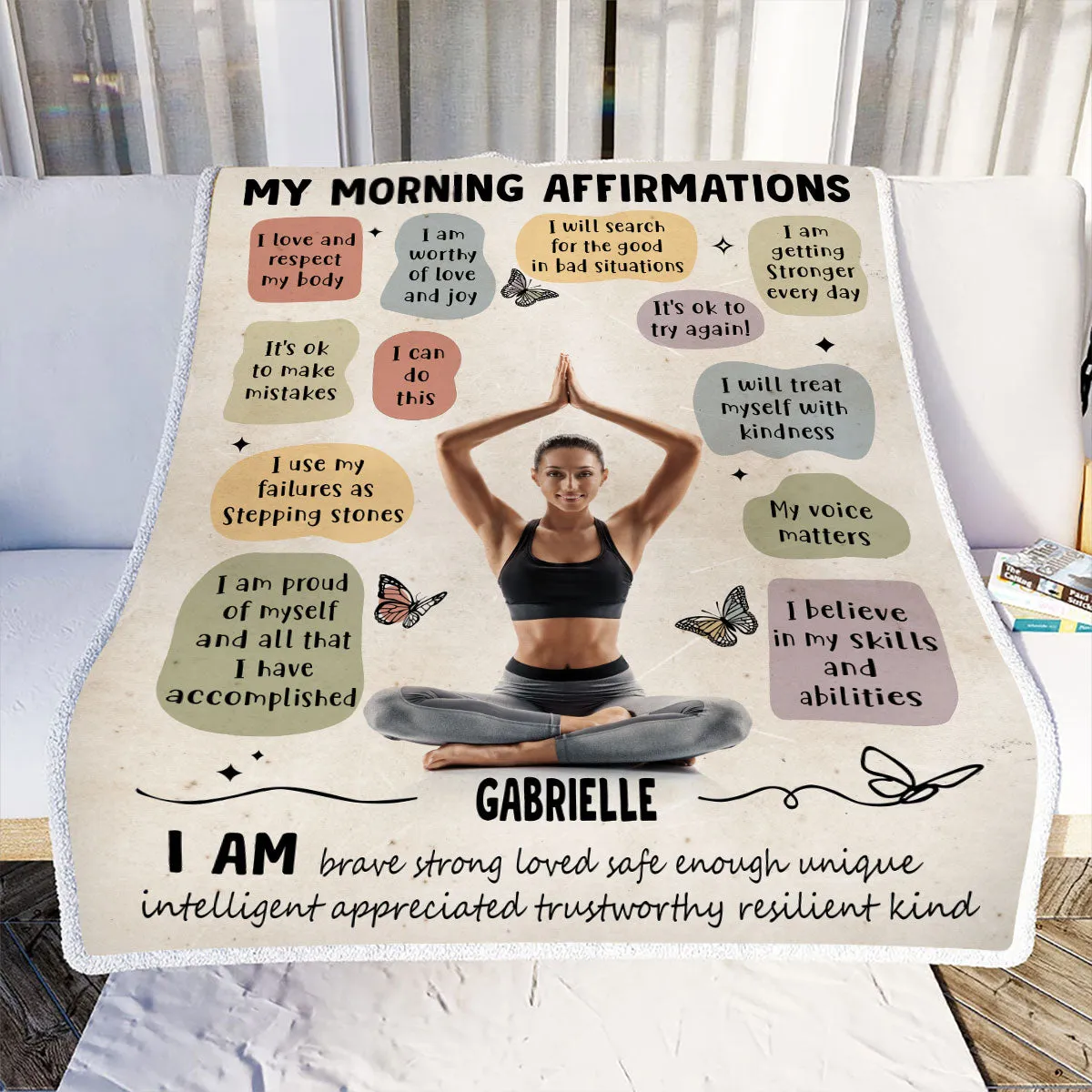 Teesdily | My Morning Affirmations Customized Fleece Blanket With Photo Yogis Inspiration Blanket Warm I Love And Respect My Body Yoga Day Gifts