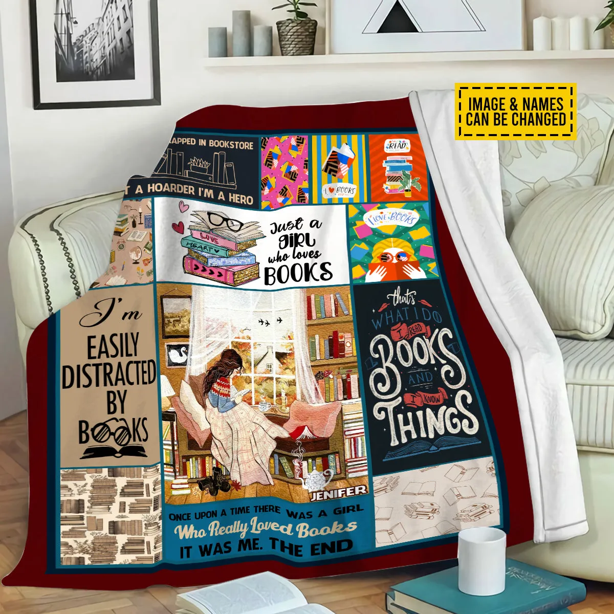 Teesdily | Personalized Just A Girl Who Loves Books Fleece Blanket Book Lover Throw Blanket Bookish Bookworm Bedroom Decor Reading Lover Gifts