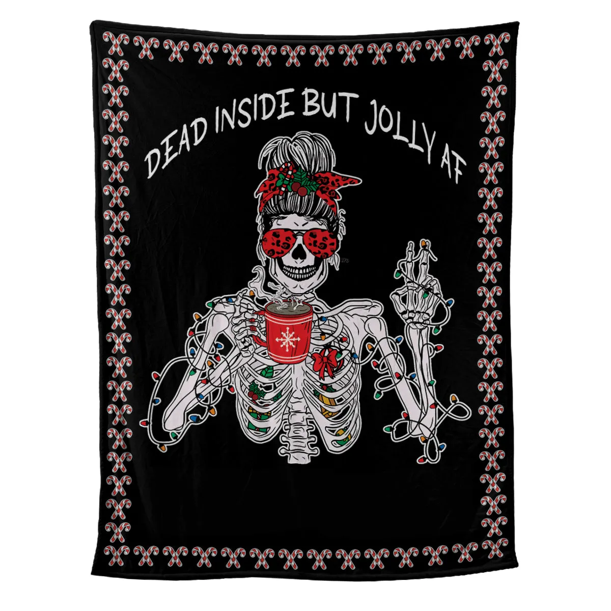 Teesdily | Personalized Skeleton Girl Xmas Blanket Dead Inside But Jolly Af Fleece Throw Blanket Funny Christmas Sherpa Blanket Funny Christmas Gifts