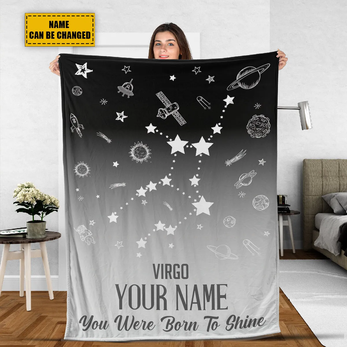 Teesdily | Virgo Customized Fleece Blanket Constellation Blanket You Were Born To Shine Fleece Personalized Name Zodiac Blankets Astrology Gifts