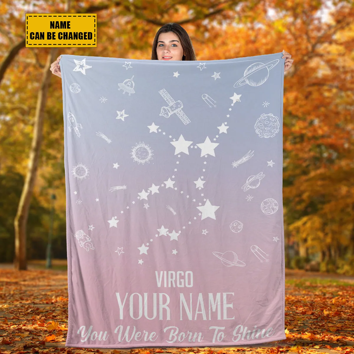 Teesdily | Virgo Customized Fleece Blanket Constellation Blanket You Were Born To Shine Fleece Personalized Name Zodiac Blankets Astrology Gifts