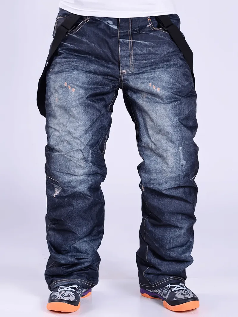 Windproof Thermal Snowboard Denim Pants With Suspenders - SF1883