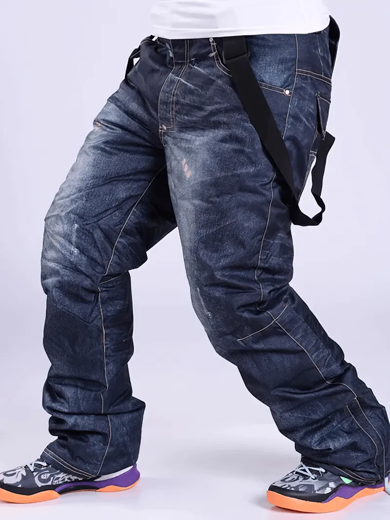 Windproof Thermal Snowboard Denim Pants With Suspenders - SF1883