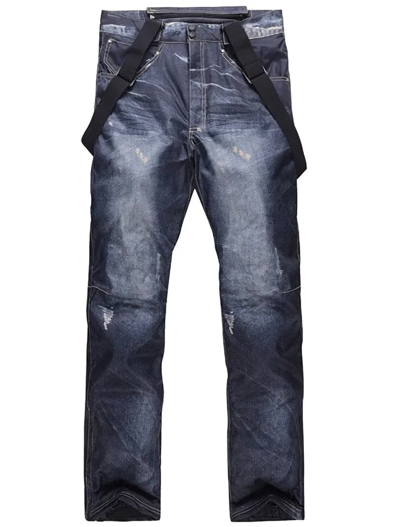 Windproof Thermal Snowboard Denim Pants With Suspenders - SF1883