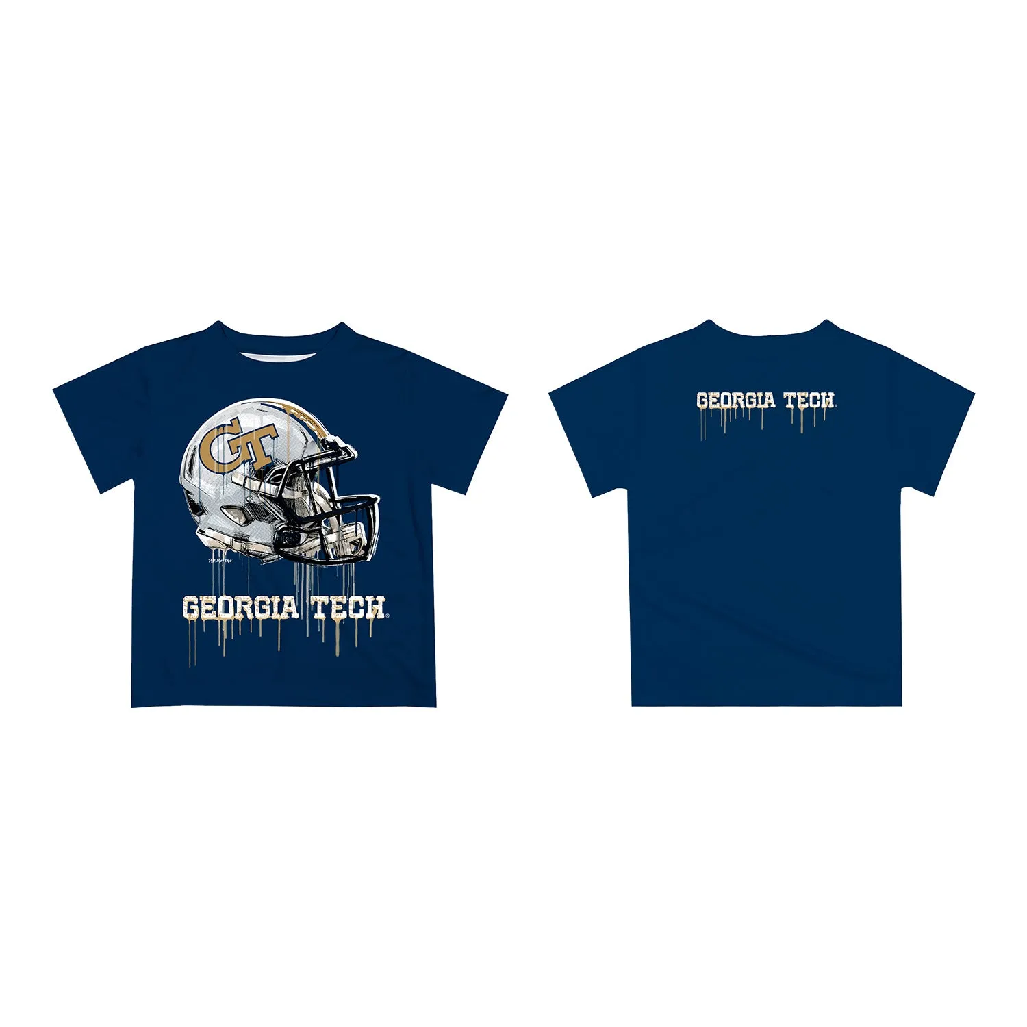 Youth Georgia Tech Yellow Jackets Dripping Football Helmet Navy T-Shirt